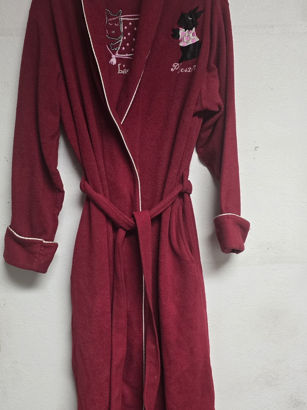 delicates Burgundy Plush Wrap Robe with Contrast Trim